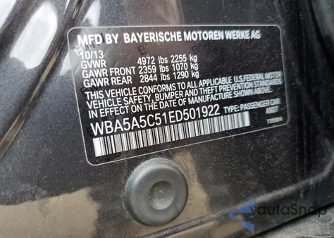 2014 BMW 528 I z USA, uszkodzony, nr VIN WBA5A5C51ED501922